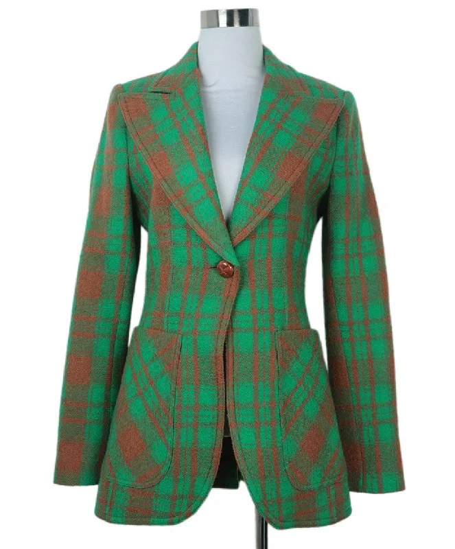 Smythe Green & Tan Plaid Blazer sz 2