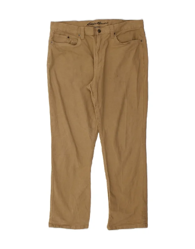 EDDIE BAUER Mens Slim Casual Trousers W36 L30  Brown Cotton