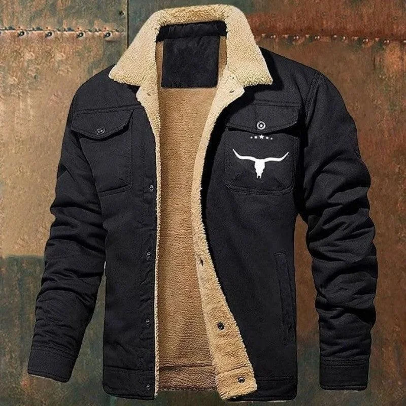 Men's Fleece-lined Cotton Casual Jacket Winter Lapel Single