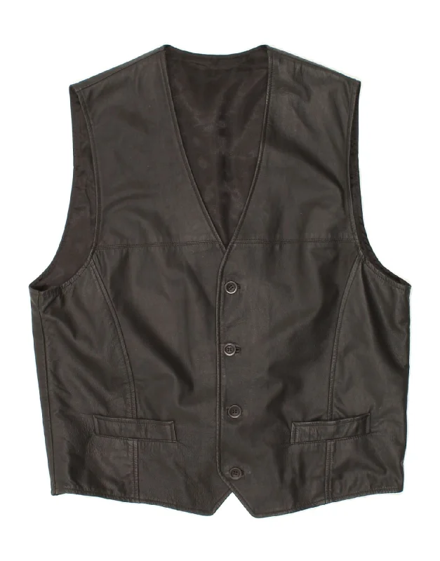 VINTAGE Mens Leather Waistcoat  Large Black Leather