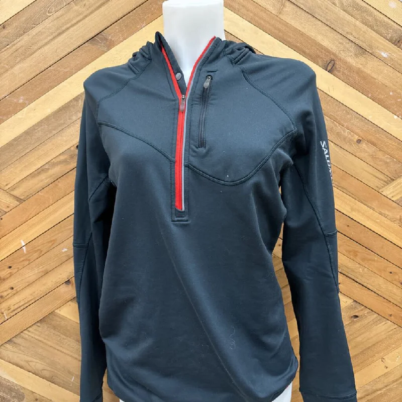 Salomon- women's fleece lined 1/4 zip Hoodie- MSRP $130: Dark Grey Red -women-SM