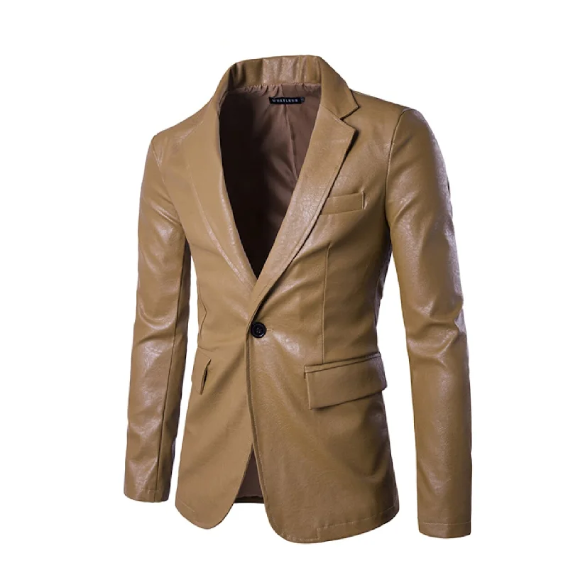 Mens Faux Leather Blazer