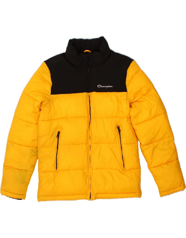 CHAMPION Mens Padded Jacket UK 38 Medium Yellow Colourblock Polyamide