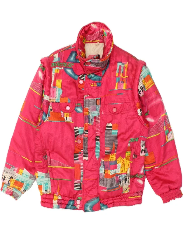 VINTAGE Mens Abstract Pattern Windbreaker Jacket UK 36 Small Red Polyamide