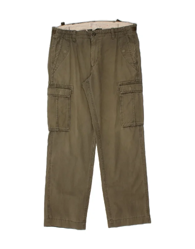 VINTAGE Mens Straight Cargo Trousers W34 L32 Khaki Cotton