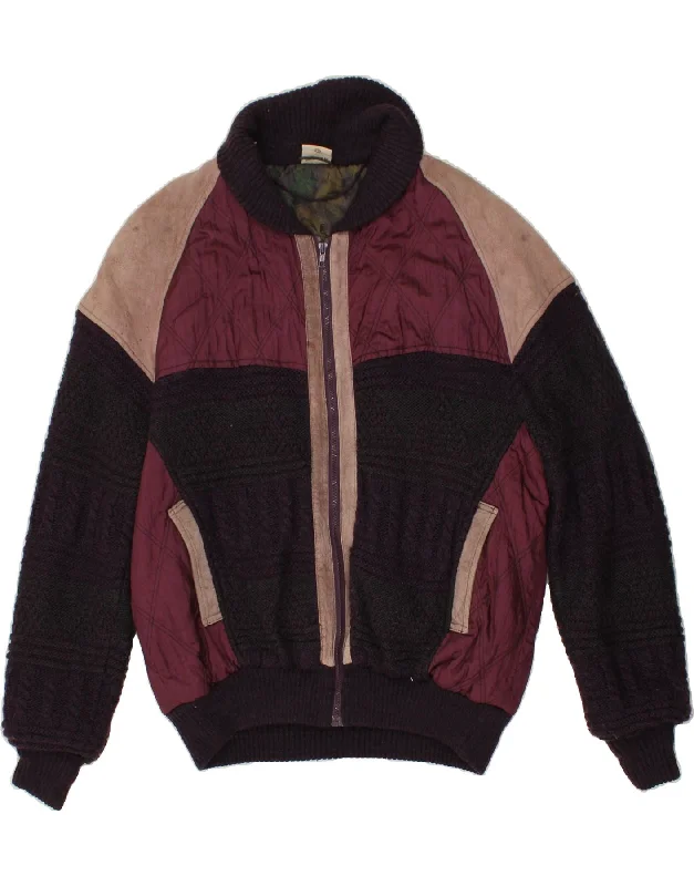 ANGELO LITRICO Mens Knit Bomber Jacket IT 46/48 XL Maroon Colourblock