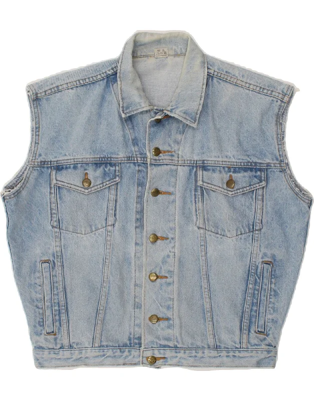 VINTAGE Mens Denim Gilet UK 40 Large Blue Cotton