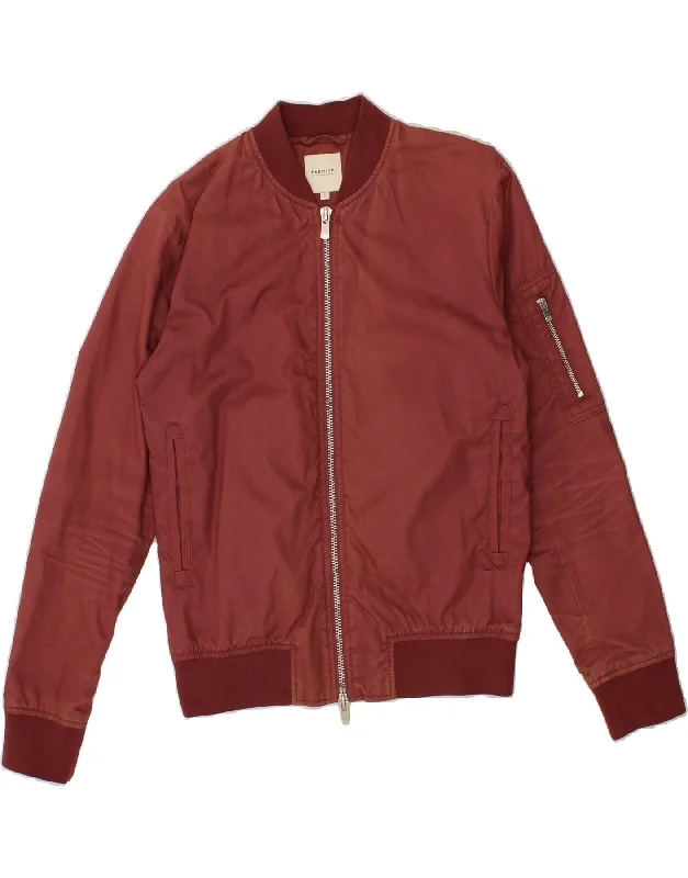 JACK & JONES Mens Bomber Jacket UK 36 Small Burgundy Polyester