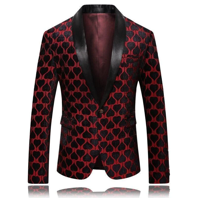 Men Blazer - Red Lapel Collar Tuxedo Blazer