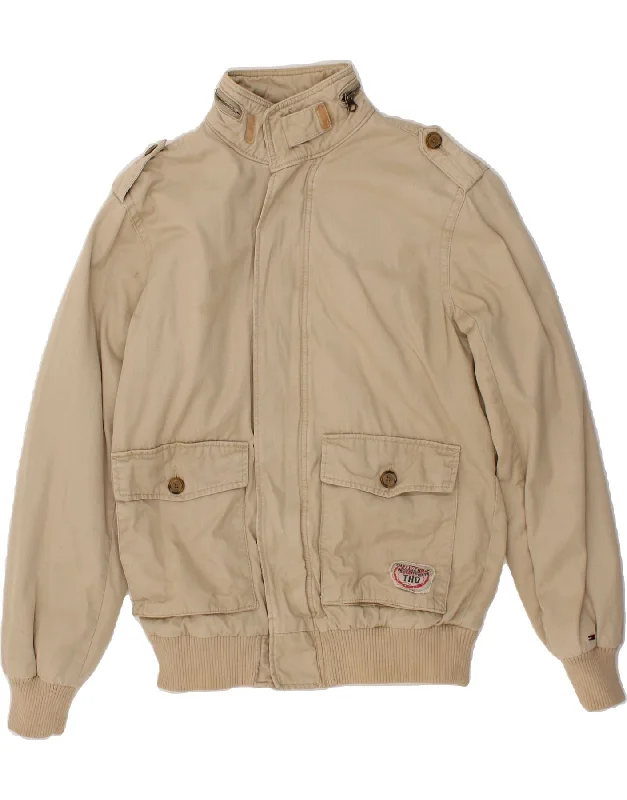 TOMMY HILFIGER Mens Military Bomber Jacket UK 38 Medium Beige Cotton