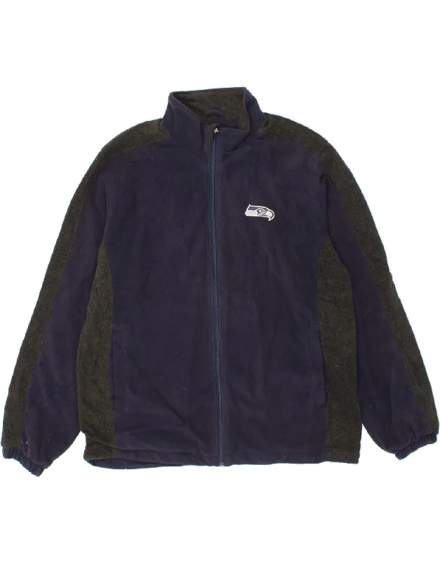 NFL Mens Fleece Jacket UK 40 Large Navy Blue Colourblock Polyester