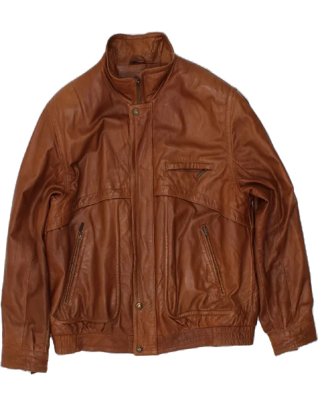 GILBERTO Mens Leather Jacket IT 54 2XL Brown Leather