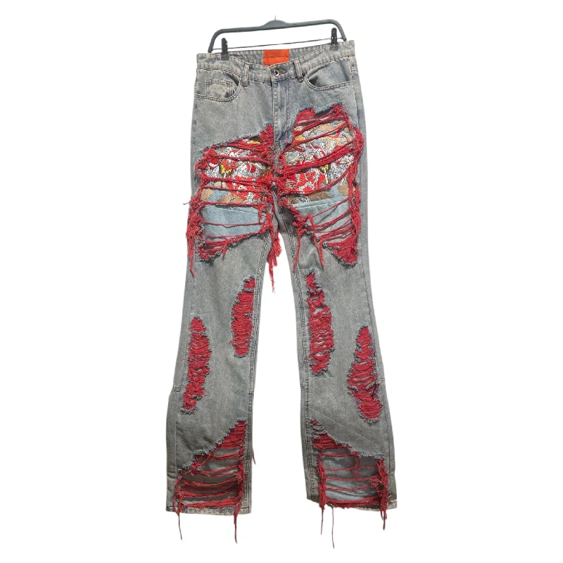 WHO DECIDES WAR/Straight Pants/32/Denim/BLU/All Over Print/Red Stitch Skeleton War