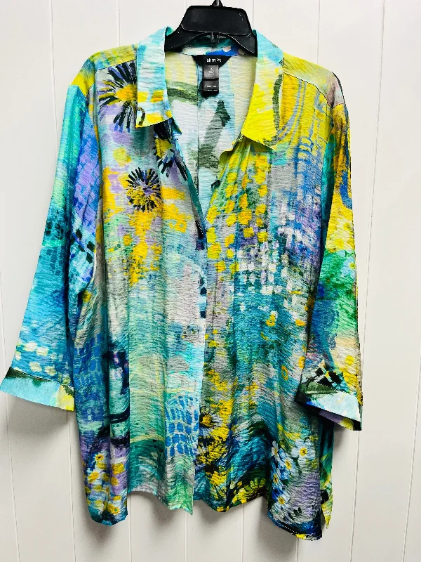 Top Long Sleeve By Ali Miles In Blue & Green, Size: 2x