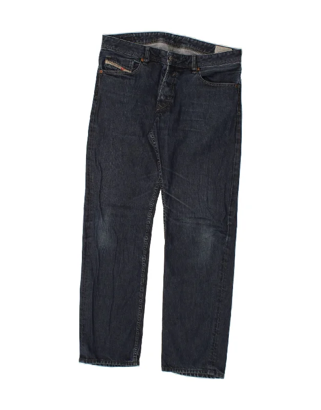 DIESEL Mens Straight Jeans W34 L32 Navy Blue Cotton