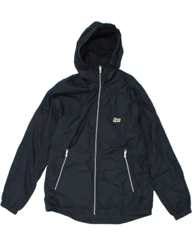 JACK & JONES Mens Hooded Rain Jacket UK 40 Large Navy Blue Nylon