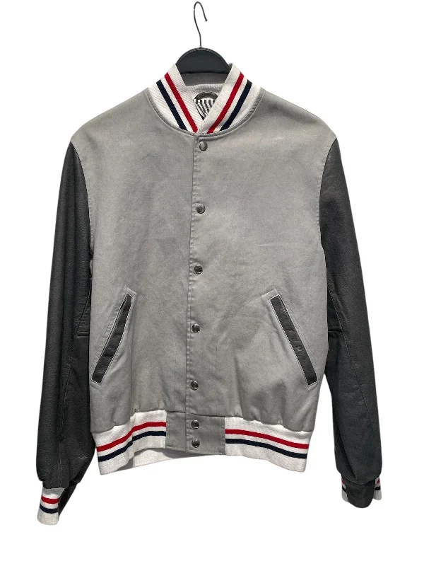 THOM BROWNE. NEW YORK/Souvenir Jkt/3/Nylon/SLV/GRY LEATHER SLEEVE SOUVENIR