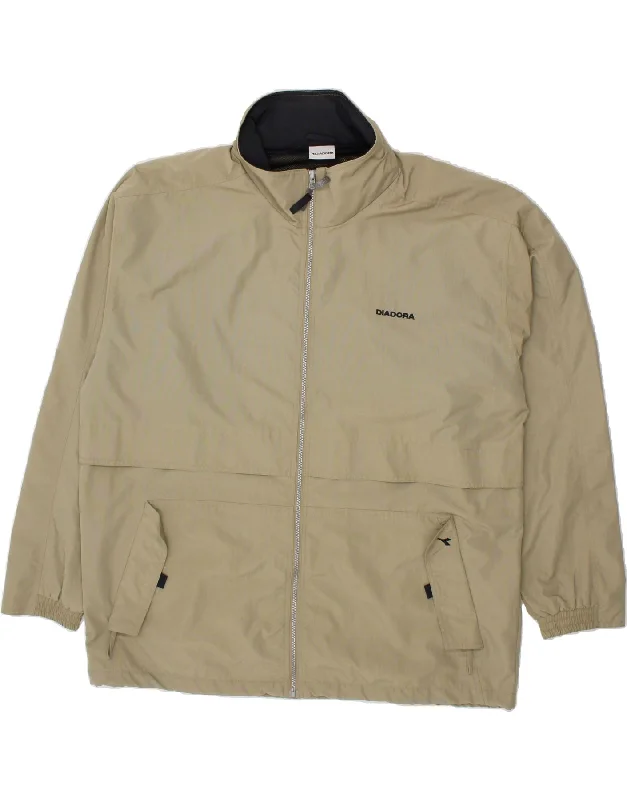 DIADORA Mens Hooded Rain Jacket UK 42 XL Beige Polyamide