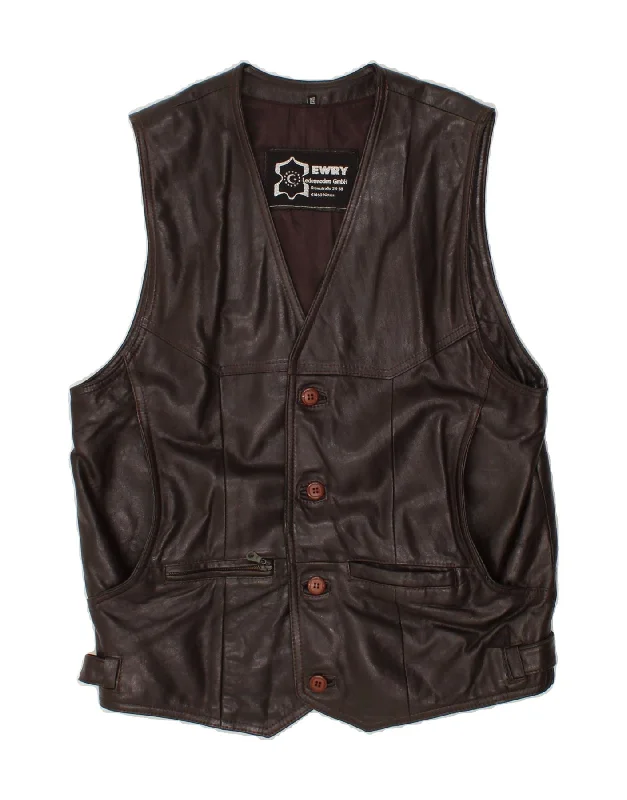 VINTAGE Mens Leather Gilet IT 52 XL Brown Leather