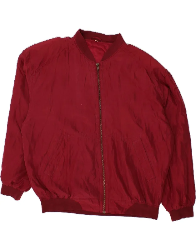 VINTAGE Mens Bomber Jacket UK 40 Large Maroon Silk