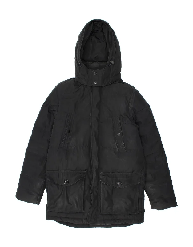 TOMMY HILFIGER Mens Hooded Padded Coat UK 36 Small Black Polyamide