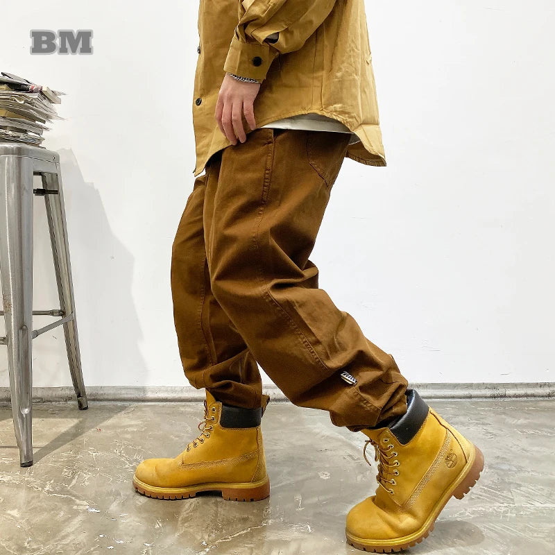 High Quality Brown Cargo Pants Men's Streetwear