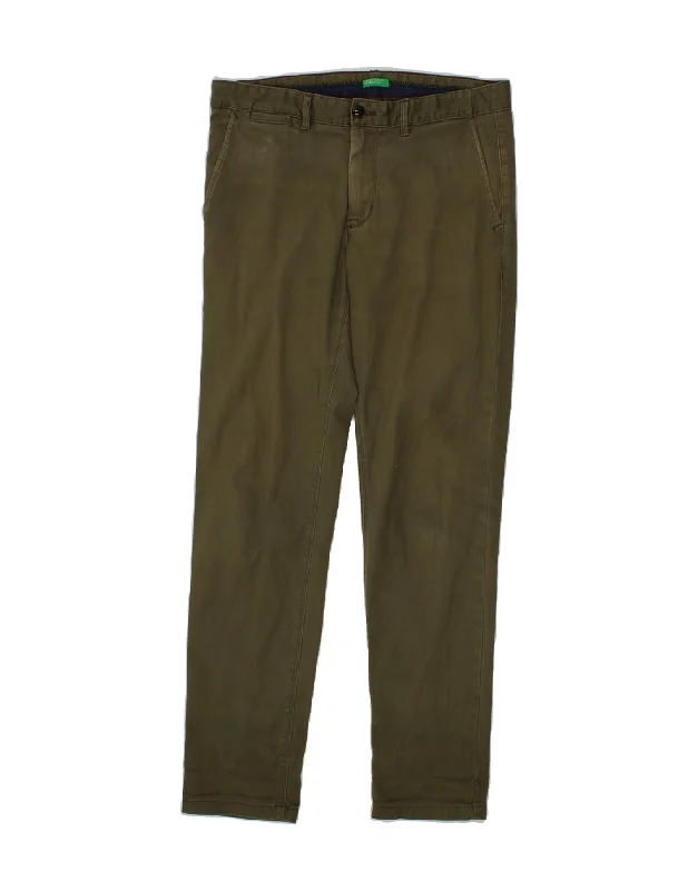 BENETTON Mens Slim Chino Trousers IT 48 Medium W32 L32 Khaki Cotton