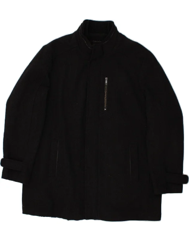 CALVIN KLEIN Mens Overcoat UK 44 2XL Black Wool