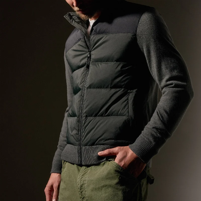 Two Tone Down Front Zip Up Sweater - Black/Olive/Olive