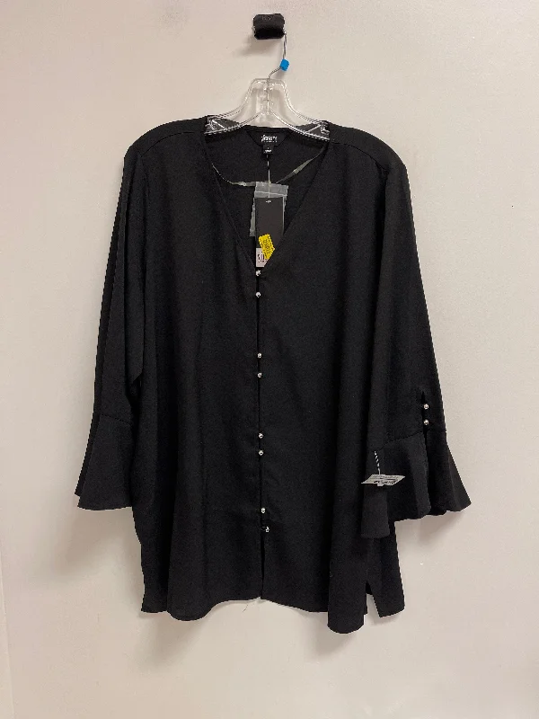 Top Long Sleeve By Investments In Black, Size: L