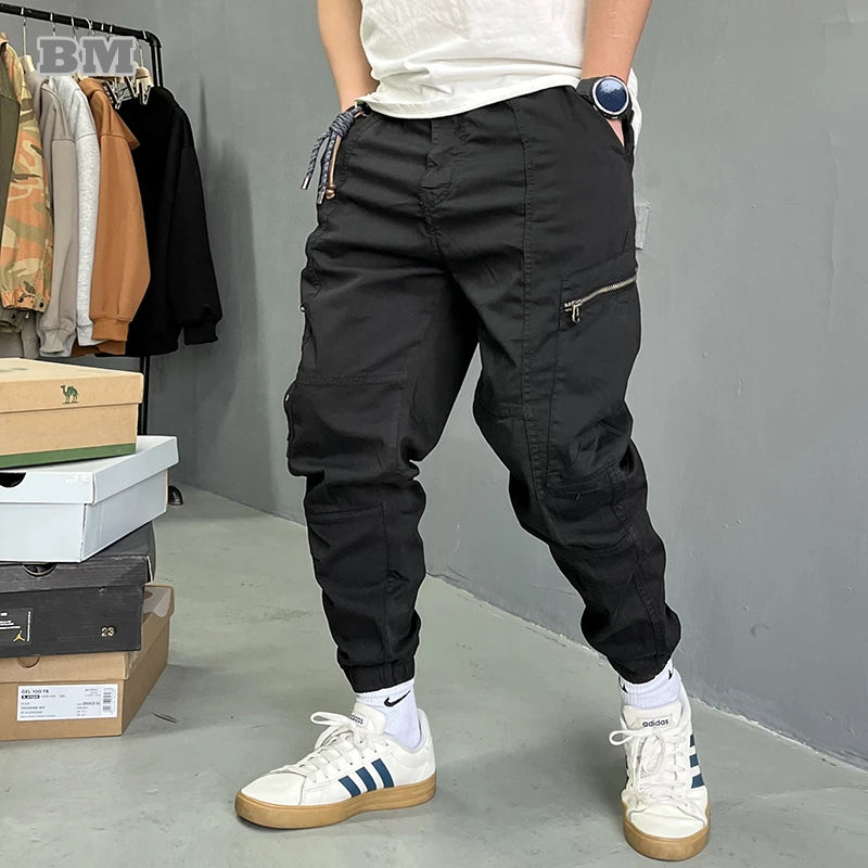 BM Vintage Zipper Pocket Cargo Pants - Casual Tactical Joggers