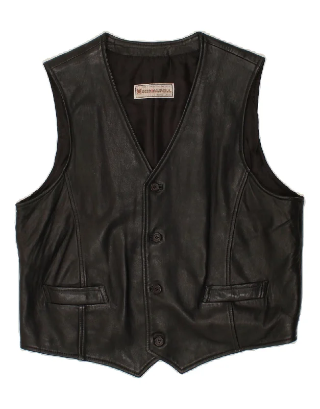 VINTAGE Mens Leather Waistcoat IT 54 XL Black Leather