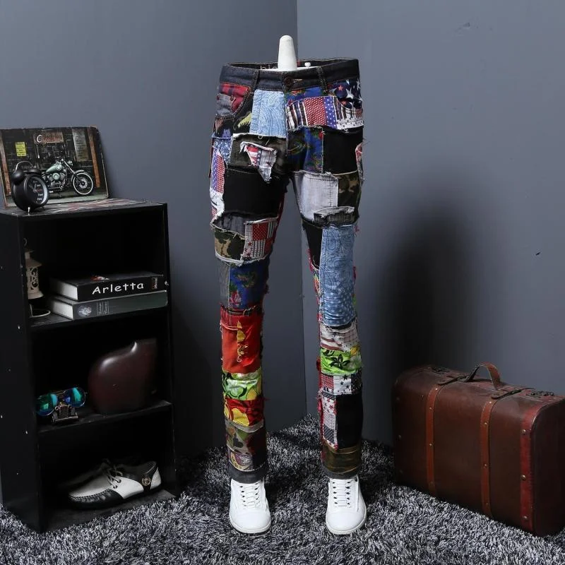 Men's Autumn Patchwork Streetwear Jeans