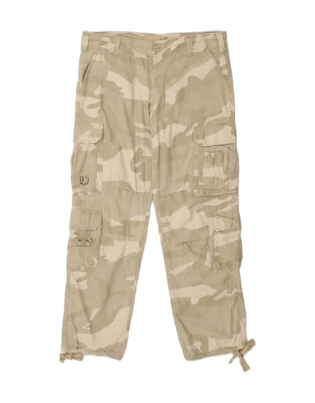 VINTAGE Mens Straight Cargo Trousers W40 L32 Beige Camouflage