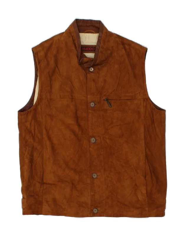 MADDOX Mens Leather Gilet UK 38 Medium Brown Leather