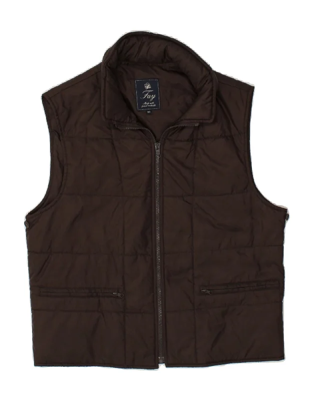 FAY Mens Hooded Padded Gilet IT 50 Large Brown Polyester