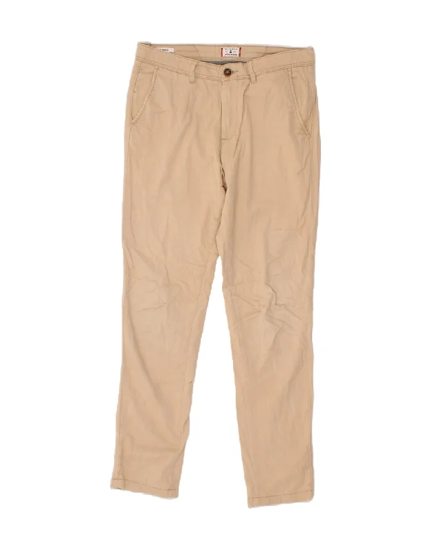 JACK & JONES Mens Slim Chino Trousers W30 L32 Beige Cotton