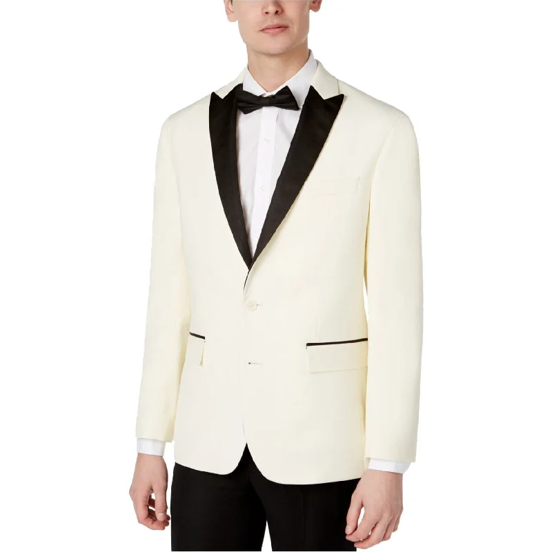 Ryan Seacrest Mens Dinner Two Button Blazer Jacket, Off-White, 40 Long