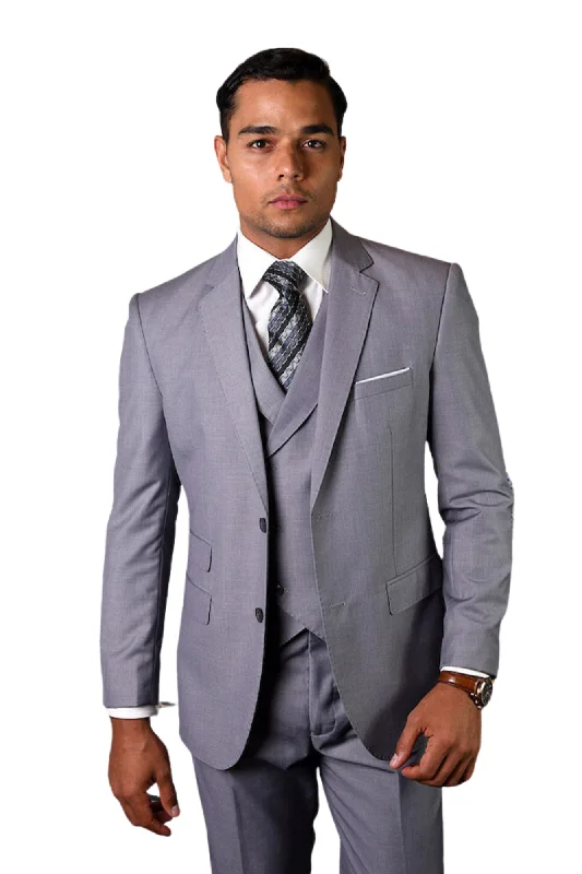 Qualitique Collection: Grey 3PC Modern Fit Suit with Double Breasted Vest