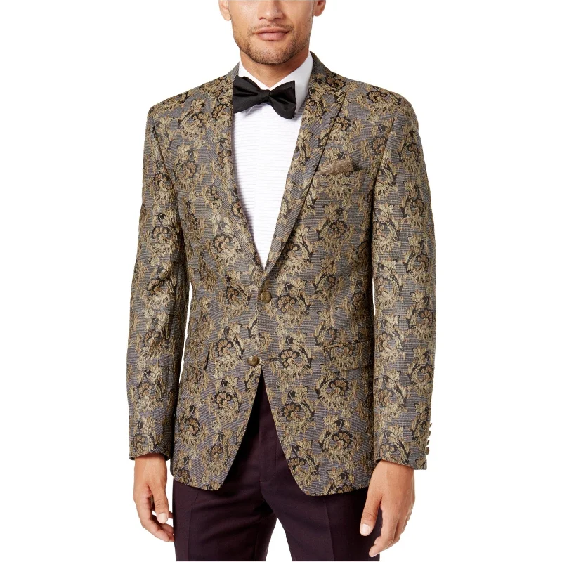 Tallia Mens Brocade Two Button Blazer Jacket, Beige, 38 Regular