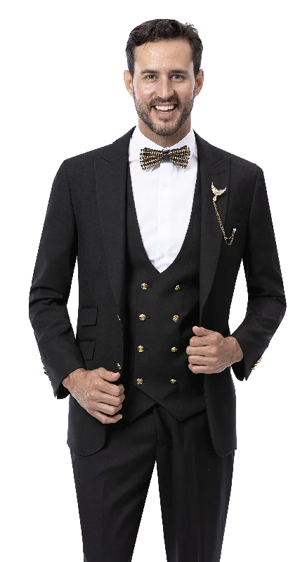 Black Three Piece Regular Fit Fashion Suit M2771