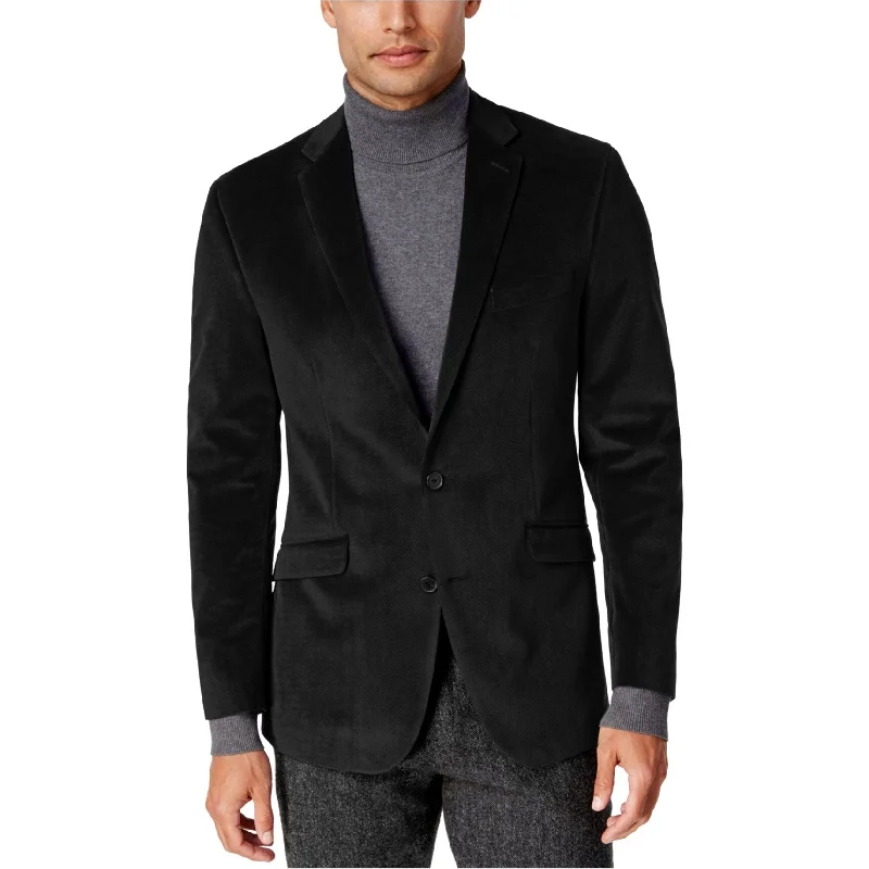 Kenneth Cole Mens Micro-Grid Two Button Blazer Jacket, Black, 42 Regular