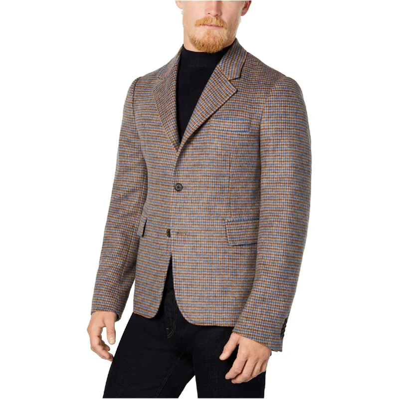 Michael Kors Mens Houndstooth Three Button Blazer Jacket, Blue, 40 Regular