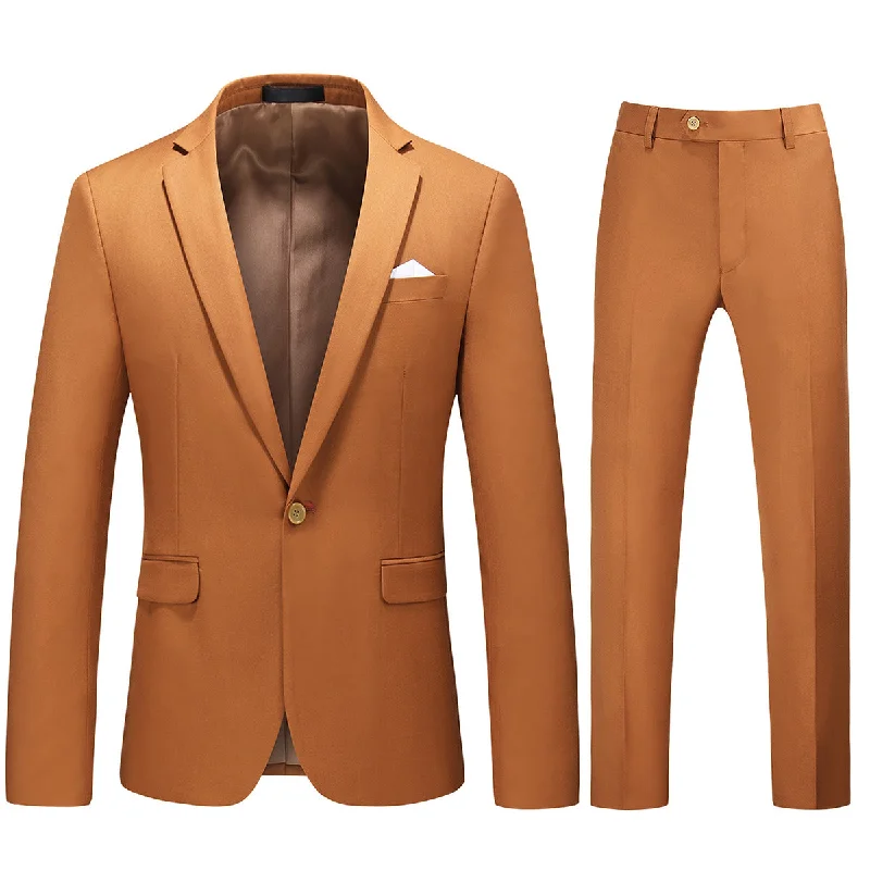 Slim Fit Simple Casual Coffee 2-Piece Suit