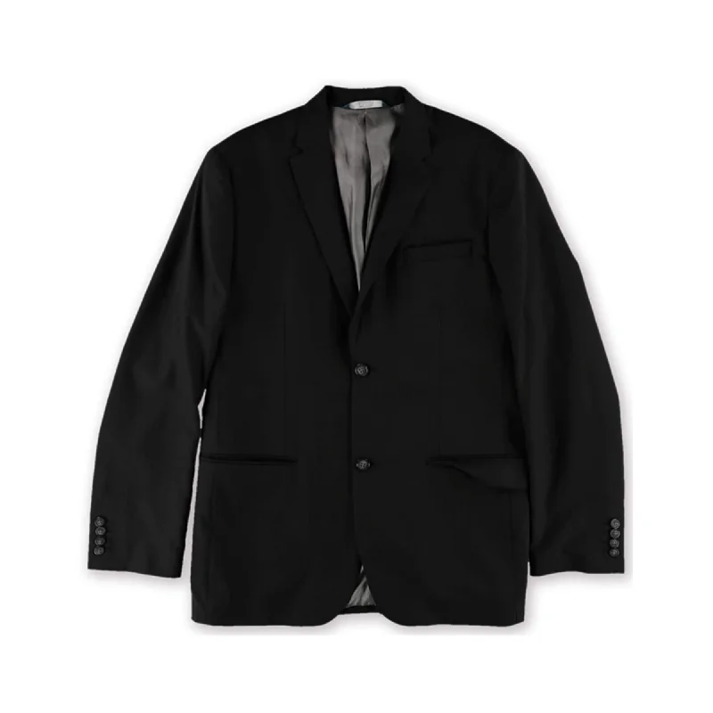 Perry Ellis Mens Textured Two Button Blazer Jacket, Black, 42 Regular