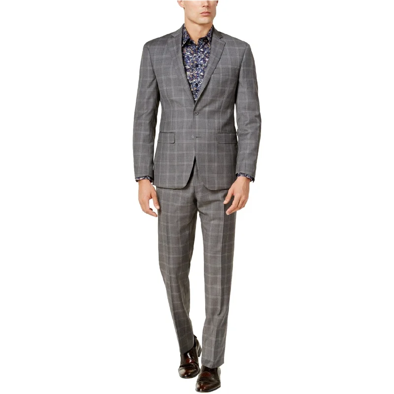 Tallia Mens Double Windowpane Two Button Blazer Jacket, Grey, 42 Short