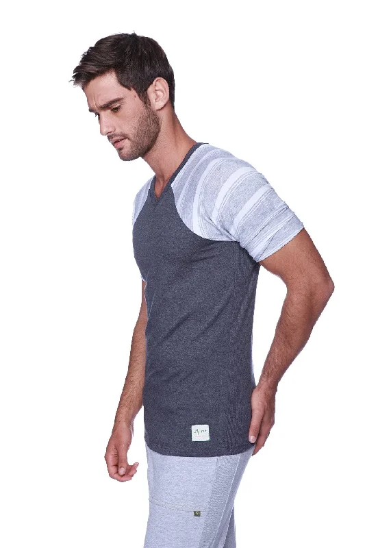 Raglan Virtual Crew Neck (Charcoal w/ Grey & White Stripe)