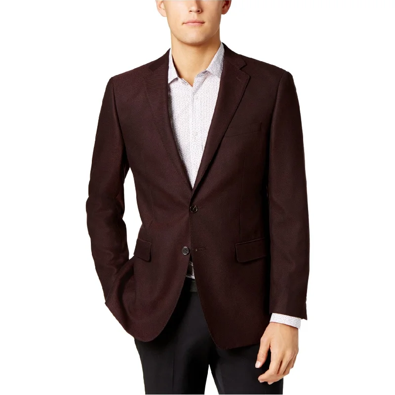 Calvin Klein Mens Textured Two Button Blazer Jacket, Red, 40 Long