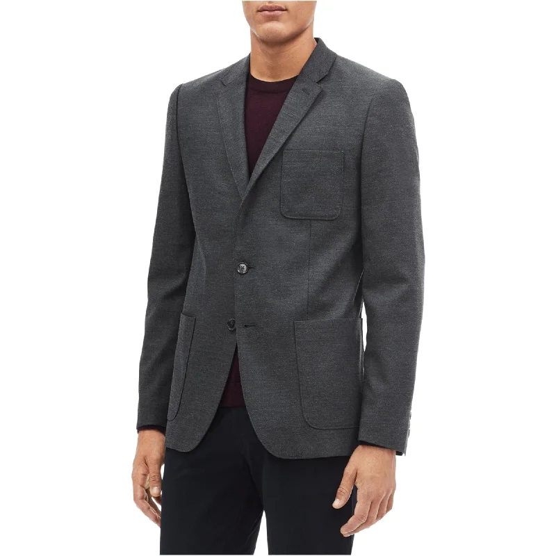 Calvin Klein Mens Twill Two Button Blazer Jacket, Grey, Small