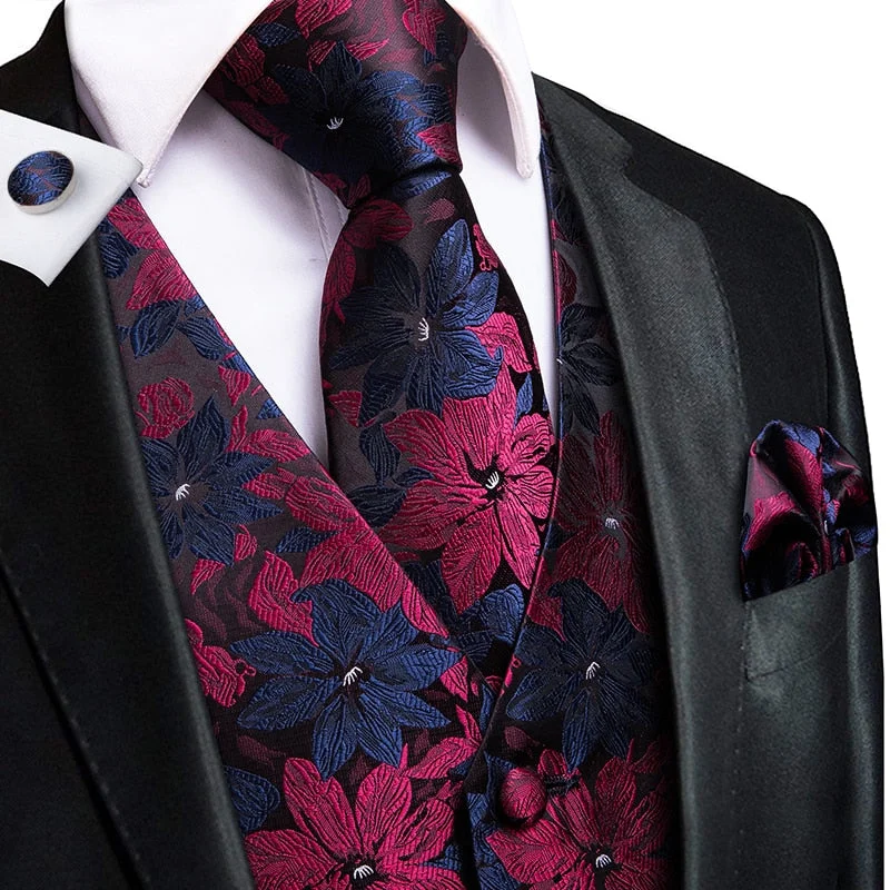 Suit Men - 15 Color 100% Silk Men's Blue Green Vest for men Suit gangster Wedding Vintage Fashion Floral Formal Vest Paisley vest and Ties